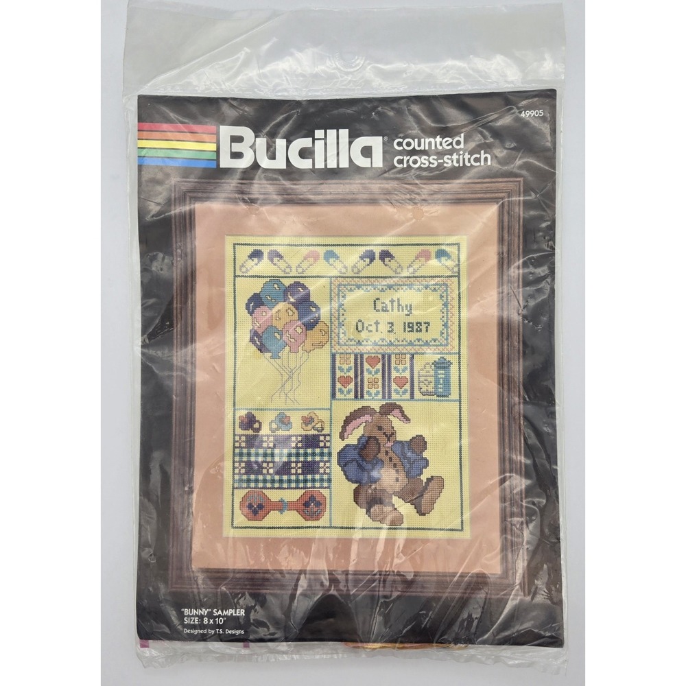 Bucilla Counted Cross Stitch Kit 49905 Vintage Bunny Sampler Birth‎ Announcement
